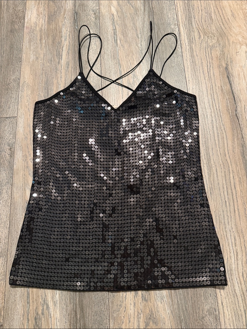 Express Black Sequin Strappy V-Neck Camisole